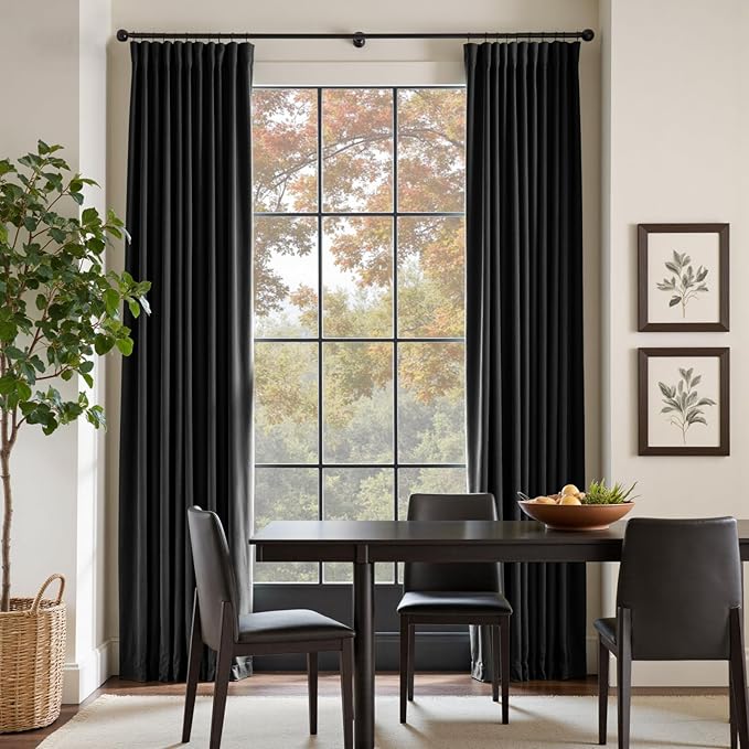 Lazzzy Velvet Blackout Curtains Thermal Insulated Room Window Drapes Super Soft Luxury Curtains for Living Room Bedroom Rod Pocket 2 Panels, Black, 52" W x 108" L