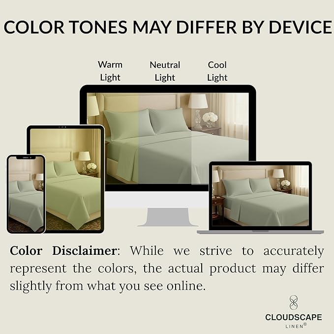 Cloud Scape Linen 100% Egyptian Cotton California King Sheet Set, 400 Thread Count,4 Pieces Luxury Bedding Set, Hotel Quality, Silky Soft, Breathable and Durable, Deep Pockets up to 17, Mineral