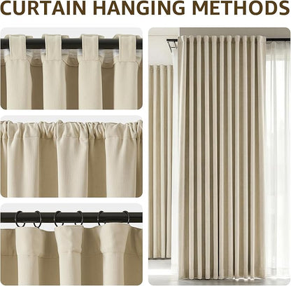 jinchan Chenille Blackout Curtains 96 Inches Long Beige Thermal Insulated Curtains for Living Room Bedroom 2 Panels Triple-Weave Noise Reducing Drapes Back Tab Full Privacy Window Curtains 50x96 Inch