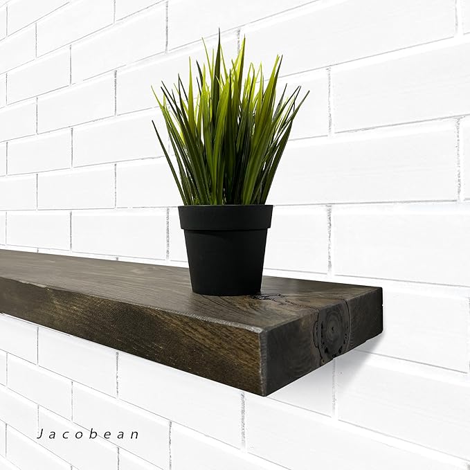 URBANDI, Rustic Floating Shelves, Set of 2, Hidden Bracket, Solid Wood, Heavy Duty, Wall Mounted Shelves, (Dark Brown, 36Wx10D)