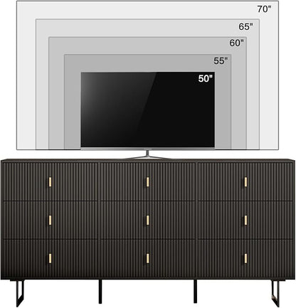 Modern Chest of Drawers with 9 Drawers,Deep Drawers,Clothes Organizer,Large Storage Cabinet for Living Room, Bedroom,Hallway,with Anti-Tipping Device,Dark