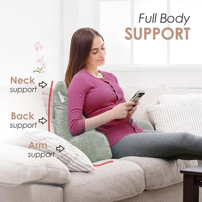 Nestl Reading Pillow for Kids & Teens with Shredded Memory Foam, Backrest Pillows for Reading, Watching, and Gaming, Use on The Couch, Bed, or Floor, Adjustable Support with Washable Cover Sage Green