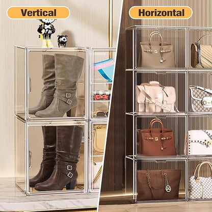 X-Large Acrylic Display Case Size 14 Sneaker Shoe Box with Magnetic Lid, Transparent Stackable Figure Display Case Clear Large Collectibles Showcase, Protection Organizer, 1 Pack