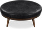 POLY & BARK Gio Ottoman – 30” Round with Feather-Down Topper – Full-Grain Leather Upholstery – Couch Ottoman for Living Room – Italian Leather in Onyx Black