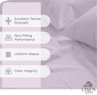 Linen Home 100% Cotton Percale Sheets King Size, Iris Lilac, Deep Pocket, 4 Pieces Set - 1 Flat, 1 Deep Pocket Fitted Sheet and 2 Pillowcases, Crisp Cool and Strong Bed Linen
