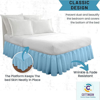 Ruffled Bed Skirt with Split Corners-Dust Ruffle - 16" Drop 100% Microfiber Soft,Sheen & Luxurious Look - Bed Skirts (Light Blue -Full)