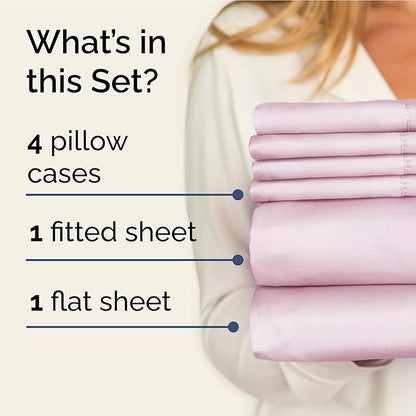 Full 6 Piece Sheet Set - Cooling, Comfy & Breathable - Hotel Luxury Bedding, Includes Fitted Sheet for Women, Men, Kids & Teens - 1 Flat, 1 Fitted Sheet, 4 Pillowcases with Deep Pockets - Light Pink