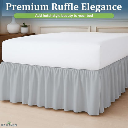 Rajlinen Ruffled Bed Skirt Twin XL, 16 Inch Drop Dust Ruffle with Split Corners, 100% Microfiber Bedskirt with Platform, Three-Sided Coverage Ruffled Gathering Design, Light Grey