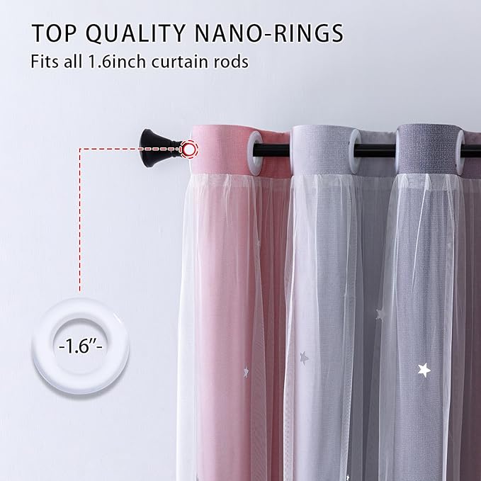 XiDi Dream Star Blackout Curtains for Kids Rooms Girl Princess Curtain for Daughter Bedroom Window (Pink Grey, W52 X L96)