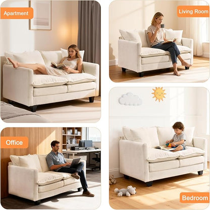 Loveseat Sofa Cloud Sofa Couch 50'', Modern Loveseats 2 Seat Couch 27" Deep Seat with 2 Pillows for Small Spaces Apartment Studio Office Bedroom Living Room 8834-BEIGE-1