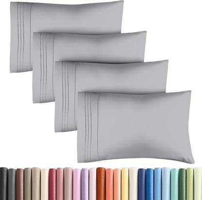 King Pillow Cases Set of 4 - Ultra Soft Hotel Quality Pillowcase Covers - Comfy, Cozy & Wrinkle Free - Shrinkage, Stain & Fade Resistant - Machine Washable Pillow Protectors - 4 Piece Set - Steel Blue