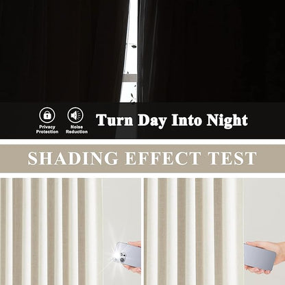 Vision Home Natural Linen Full Blackout Curtains 90 inch Long for Bedroom Living Room Darkening Soundproof Window Panels Energy Efficient Rod Pocket Back Tab Neutral Drapes 56" Wx90 Lx2