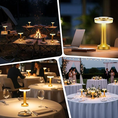 VIHOSE Cordless Table Lamps LED Portable Rechargeable Table Lamp with Touch Sensor 3 Color Dimming up to 15 Hours Battery Desk Light for Restaurant Nursery Living Room(Gold,8 Pcs)