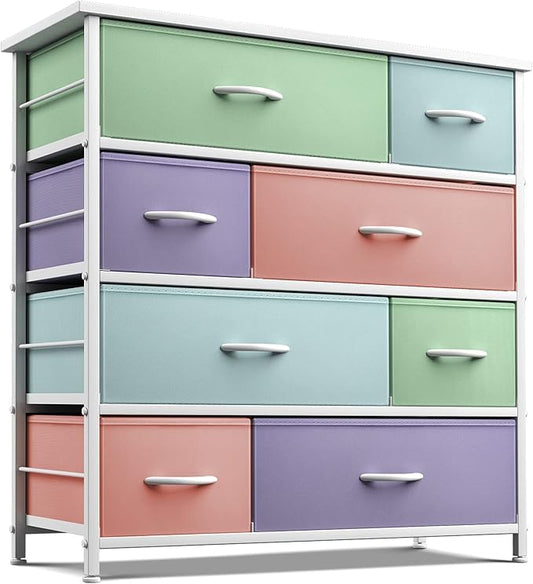 Sorbus Dresser with 8 Drawers - Furniture Storage Chest for Kid’s, Teens, Bedroom, Nursery, Playroom, Clothes, Toys - Steel Frame, Wood Top, Fabric Bins (Pastel)