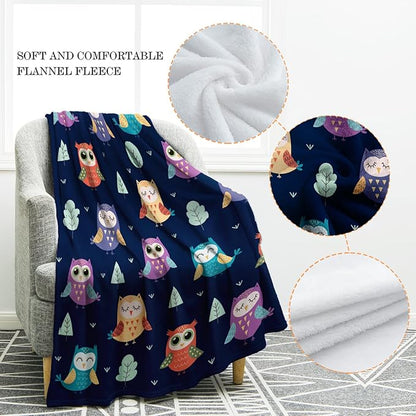 Jekeno Owl Blanket Gifts for Women Men Kids Girls Mom Halloween Christmas Birthday Gifts Home Bedroom Living Room Mother's Day Easter Decor Soft Cozy Lightweight Throw Blankets Navy Blue 50"x60"