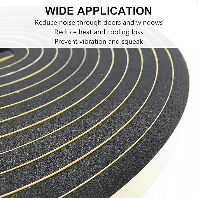 Weather Stripping Door Seal Strip, Strong Adhesive, Weatherproof, Reduce Noise, Gap Filler, Foam Insulation Tape for Doors and Windows (1/2 in x 1/2 in x 13 Ft)