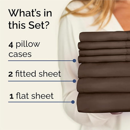 Split King 7 Piece Sheet Set - Cooling & Breathable - Hotel Luxury Bedding - Includes Fitted Sheets for Women, Men, Kids and Teens - 1 Flat, 2 Fitted Sheets, 4 Pillowcases with Deep Pockets - Brown