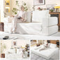 79'' Convertible Sleeper Sofa Bed, 3-in-1 Foldable Floor Couch with Corduroy Upholstery, No Assembly Loveseat, Light Brown Lounge Mattress for Living Room, Studio, Guest Room (White)