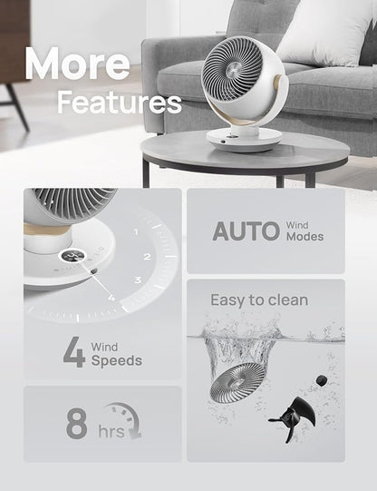 Dreo Fan for Bedroom, Desk Air Circulator Fans with Remote, 11 Inch Table Fan for Whole Room, 60ft Powerful Airflow, 120° Vertical Manual and 90° Oscillating, 4 Speeds, 8H Timer, 28dB Quiet, Home