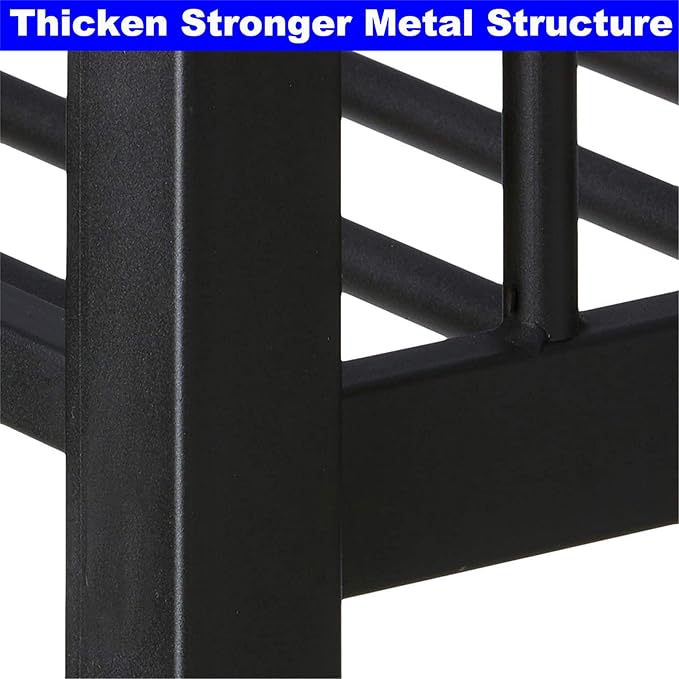 Upgraded Version Thickened Metal Heavy-Duty Queen Over King Bunk Bed, Best Modern Style Stronger King Size Bunk Bed Frame with Ladder for Adults, Easy Assembly (Queen Over King)
