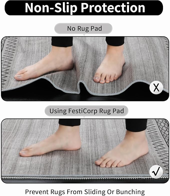 FestiCorp Non Slip Rug Pads 5x8 Ft Non Skid Rug Pad Gripper, Anti-Slip Carpet Rug Mats for Under Rugs and Hard Surface Floors