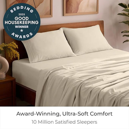 Mellanni Twin XL Sheet Set - 4-Piece Iconic Collection Bedding, (Including 2 Pillowcases), 16-Inch Deep Pocket, Easy Care, Extra Soft, Cooling Sheets, Brushed Microfiber - Beige