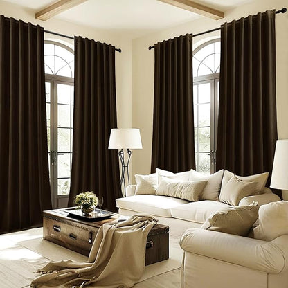 Brown Brown Velvet Curtains 96 Inches for Bedroom, Light Blocking Thermal Curtain Elegant Soundproof Soft Luxury Room Darkening Window Drapes for Living Room, Back Tab Rod Pocket, W52 x L96, 2 Pcs