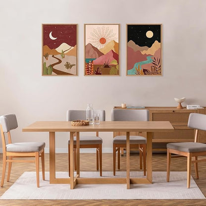 LHIUEM Large Boho Southwest Mountain Framed Canvas Wall Art,Abstract Desert Colorful Wall Decor,Nature Moon and Sun Wall Painting,Bohemian Artwork for Living Room,Bedroom,Dining Room,Office -24"x36"x3