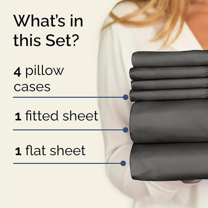 Queen 6 Piece Sheet Set - Cooling, Comfy & Breathable - Hotel Luxury Bedding, Includes Fitted Sheet for Women, Men, Kids & Teens - 1 Flat, 1 Fitted Sheet, 4 Pillowcases with Deep Pockets - Charcoal