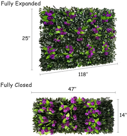 Sumery Expandable Fence Privacy Screen for Balcony Patio Outdoor,Decorative Faux Ivy Fencing Panel,Artificial Hedges (Single Sided Leaves) (2, Branches -Purple Rose)