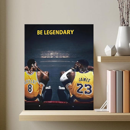 Kobe Bryant and LeBron James Canvas Wall Art Print Poster, Be Legendary Inspirational Sports Picture Artwork, Motivational Mamba Mentality Wall Decor for Home Office Gym Living Room, Framed 24x30inch