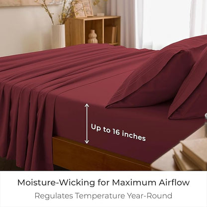 Mellanni Queen Sheet Set - 6-Piece Iconic Collection Bedding, (Including 4 Pillowcases), 16-Inch Deep Pocket, Easy Care, Extra Soft, Cooling Sheets, Brushed Microfiber - Brick Red