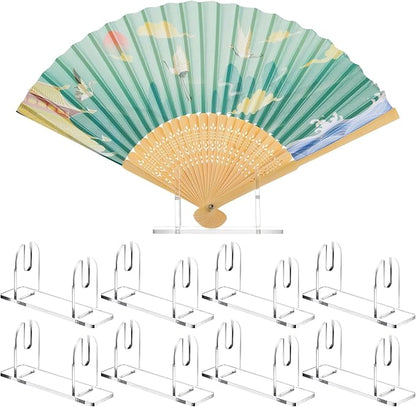 Roowest 8 Pcs Acrylic Fan Display Stand Folding Japanese Chinese Hand Fan Stand Easel Foldable Handheld Display Base Organizer (Clear)