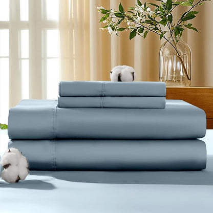 LBRO2M 100% Cotton Sheets Set Deep Pocket 19", 1000 Thread Count California King Size 4 Piece Bed Sheet Sets Soft Comfortable Bedding All Season (California King, French Blue)