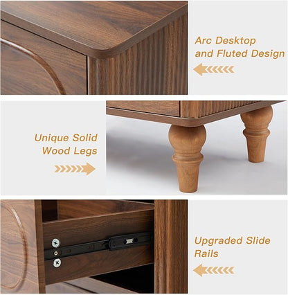 ORRD Fluted 7 Drawer Dresser for Bedroom, Modern Mid Century Chest of Drawers, Wood Storage Large Dresser Organizer for Bedroom Living Room Closet Hallway, Walnut