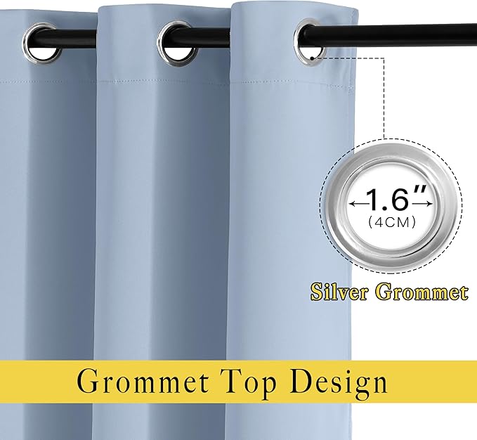 NICETOWN Blackout Vintage Blue Curtains 84 inches Long, Grommet Room Darkening Thermal Insulated Sound Dampening Window Treatments for Bedroom/Home Office, 2 Panels, W46 x L84