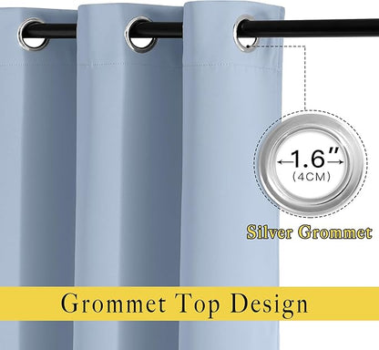 NICETOWN Vintage Blue Blackout Curtains 63 inches Long, Grommet Room Darkening Window Treatment Thermal Insulated Vertical Drapes Sound Reducing for Bedroom, W46 x L63, 2 Panels