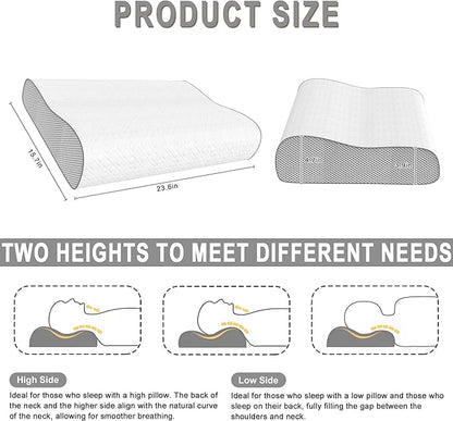 Cervical Pillow for Neck Pain Relief, Memory Foam Pillow, Ergonomic Adjustable Contour Bed Pillow for Side, Back & Stomach Sleepers (2, 23.6 * 15.7inch)