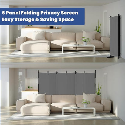 Room Divider, 6 Panel Upgraded Folding Privacy Screen, 132” Highly Secretive Separation with 4 Metal Feet, Partition Screen, Lightweight Freestanding Wall Divider Bedroom (Grey)