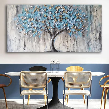 Blue Tree Canvas Wall Art - Modern Botanical Paintings for Living Room, Bedroom Wall Decor, Framed Wall Art for Home or Office Decoration, Large Wall Art 60x120cm(24x48in)