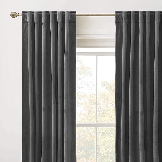 RYB HOME Grey Velvet Curtains 72 inches Long - Super Soft Blackout Curtains Thermal Insulated Drapes for Bathroom Baby Room, Wide 52 x Long 72, Grey, 2 Panels