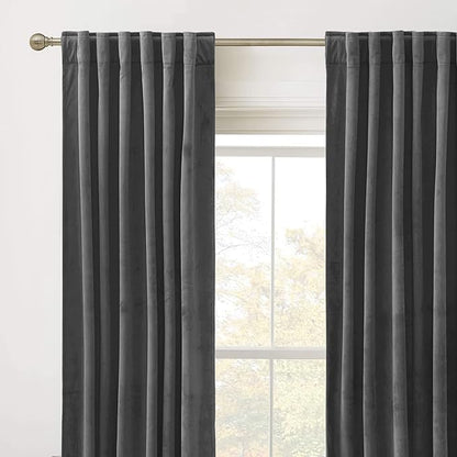 RYB HOME Grey Velvet Curtains 72 inches Long - Super Soft Blackout Curtains Thermal Insulated Drapes for Bathroom Baby Room, Wide 52 x Long 72, Grey, 2 Panels