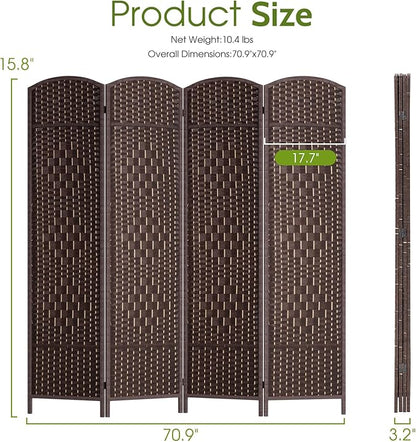 FDW Room Divider Folding Privacy Divider 6 Ft Indoor Wall Divider Portable Partition Wood Screen, Brown (4 Panel)