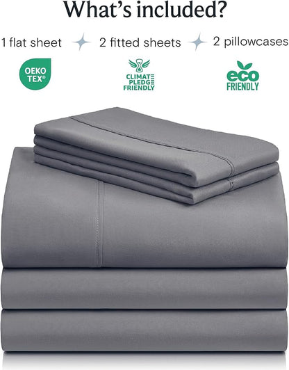 LuxClub 5 PC Split King Sheet Set, Deep Pockets Wrinkle Free Cooling Bed Sheets Hotel Bedding for Women, Men, Includes 2 Fitted Sheet, 1 Flat Sheet and 2 PillowcasesSoft Light Grey