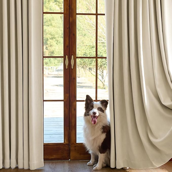 jinchan Chenille Blackout Curtains 108 Inches Long Beige Thermal Insulated Curtains for Living Room Bedroom 2 Panels Triple-Weave Noise Reducing Drapes Back Tab Privacy Window Curtains 50x108 Inch