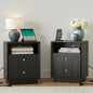Nightstand Set of 2 with Charging Station, Mid Century Modern Nightstand with Arched Design, Minimalist End Table Wood Grain Bedside Tables for Bedroom or Living Room, Black