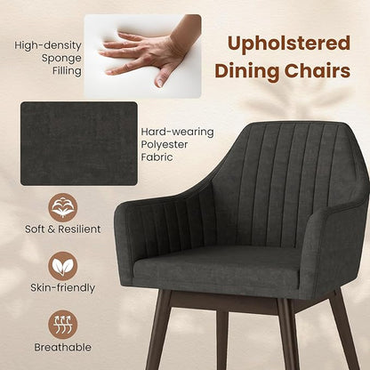 Giantex Upholstered Dining Chairs Set of 4, Mid Century Kitchen Chairs with Solid Wood Legs, Wrap-Around Backrest, Modern Accent Armchair for Living Room, Dining Room, Bedroom, Dark Grey