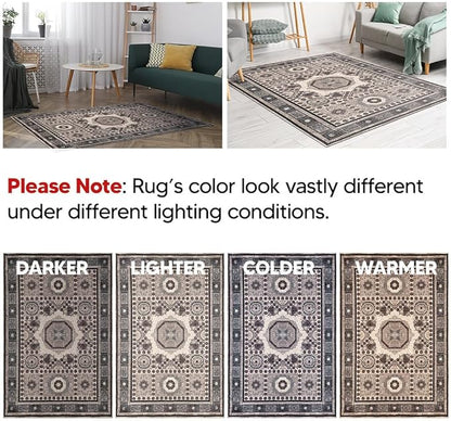 Keen Home Design 9x12 Rug - Machine Washable Area Rug with Non-Slip Backing, Ideal for Living Room, Dining Room, Bedroom - Vintage, Easy Clean, Durable, Low Pile Rug - (9' x 12')