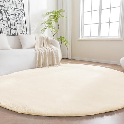 Amazon Basics Fluffy Washable Round Area Rug, Circle Shaggy Carpet for Living Room, Bedroom, Nursery, 7'R, Beige