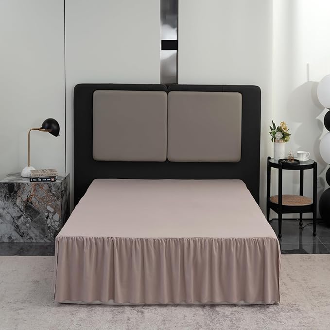 TSUTOMI Bed Skirt Queen Size Ruffled Bed Skirt with Split Corners, 16 Inch Drop Dust Ruffle Bed Skirts with Platform, Gathered Style, 100% Microfiber, Khaki